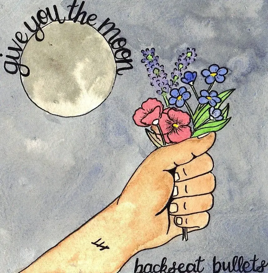Give you the Moon album art featuring a moon and hand holding a floral bouquet