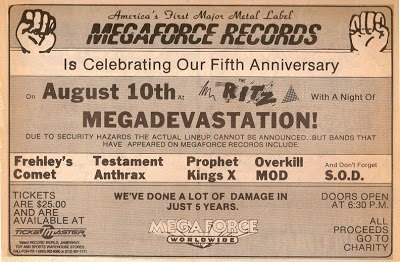 Flashback: Megaforce Records Fifth Anniversary Show at The Ritz - August  10, 1988 - NYS Music