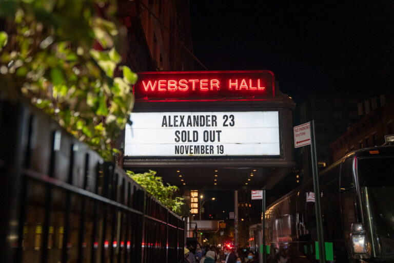 Marquee sign reading "Alexander 23 Sold out November 19"