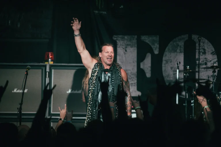 Fozzy frontman Chris Jericho waves to the crowd during a show.