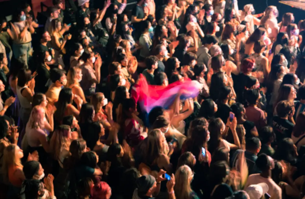 A pride flag in the mxmtoon crowd at Webster Hall