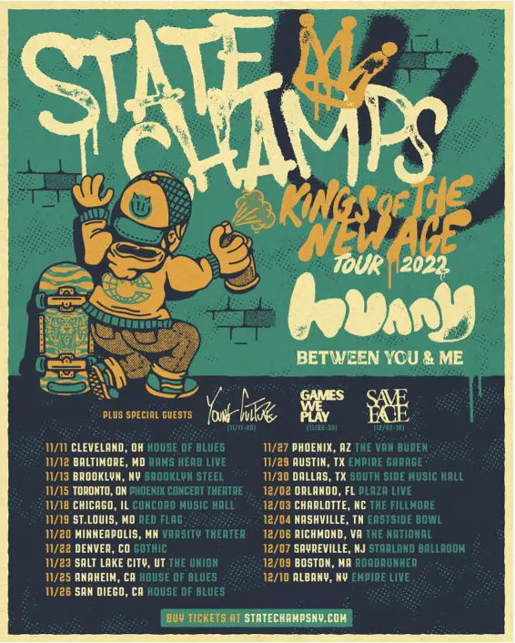 State Champs Tour poster with cartoon of person spray painting.