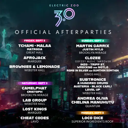 NYC's Electric Zoo Announces 12 Afterparties 