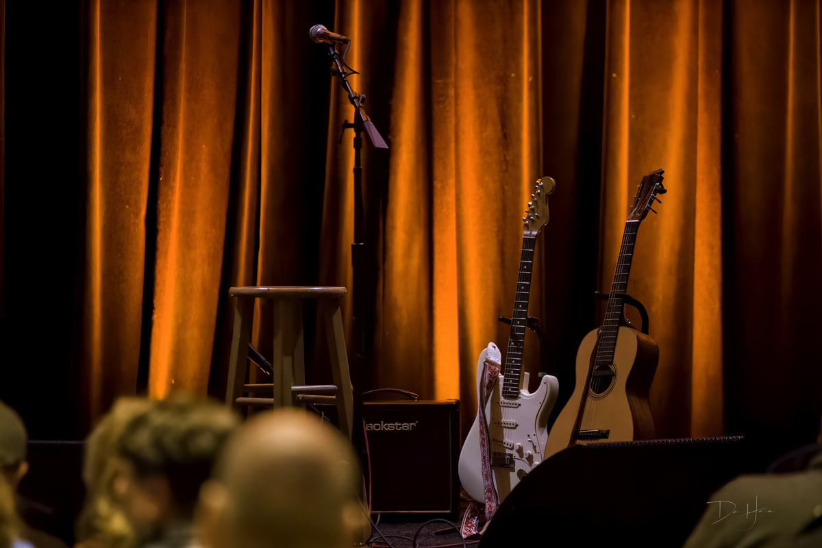 Ali McGuirk's guitars on stage at The Linda