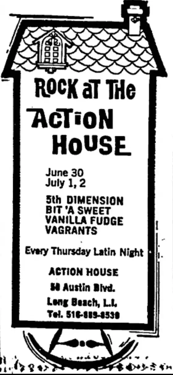 An Action House flyer with the Vagrants and the Vanilla Fudge on the lineup - Photo from mindsmokemusic.com