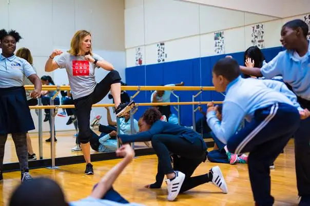 Emily Kent leads Pilobolus Workshop. Photo by Robert Torres