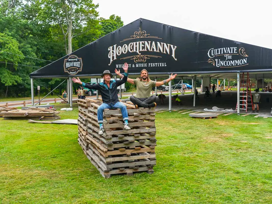 Hoochenanny Whiskey & Music Festival co-owners Tommy Brunett (left) and Sean McCarthy (right) present the World of Whiskey tent