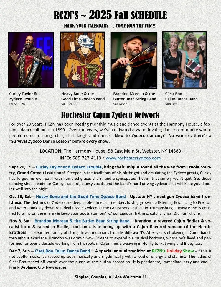 Rochester Cajun Zydeco Network will be launching their Fall Series starting this September.