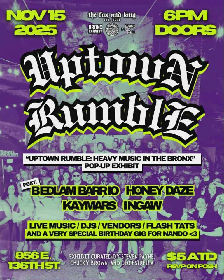 The Bronx County Historical Society (BCHS) and The Fox and King announced a very special pop-up exhibit, the “Uptown Rumble: Heavy Music in The Bronx” series, live at The Bronx Brewery.