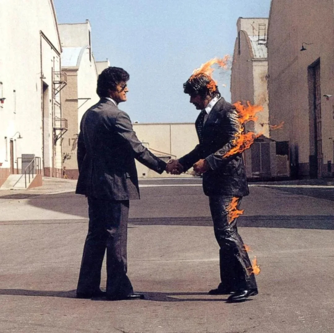The original album cover of Wish You Were Here by Pink Floyd