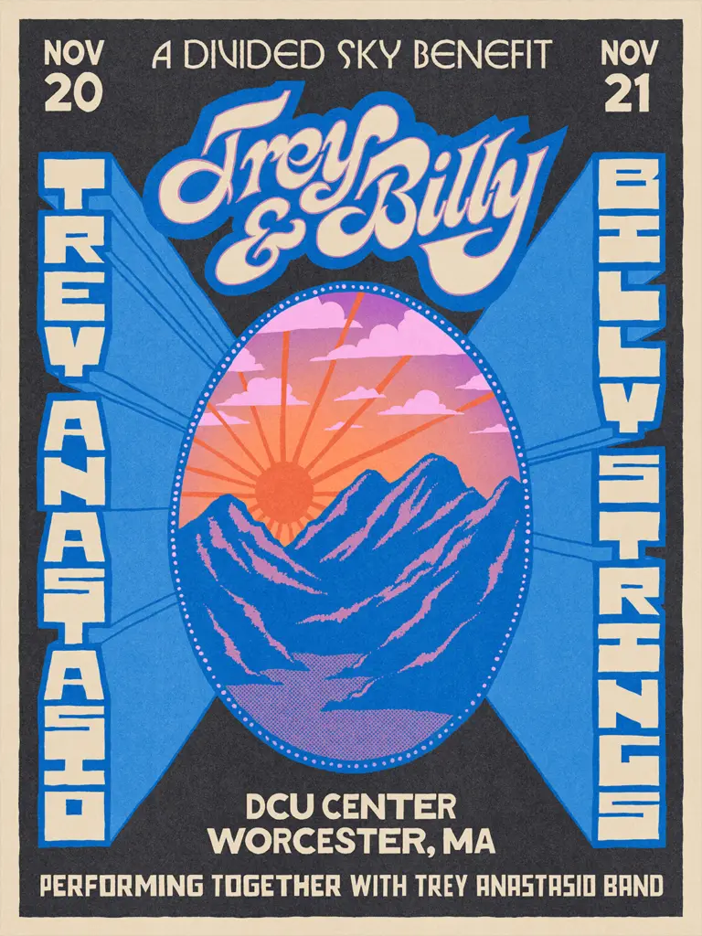 Promotional poster for the 2026 Divided Sky benefit
Trey Anastasio Billy Strings 
