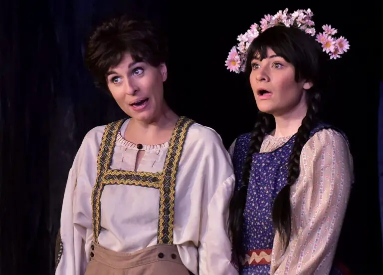 Two cast members in costume on stage during Tri-Cities Opera's production of Hansel and Gretel
